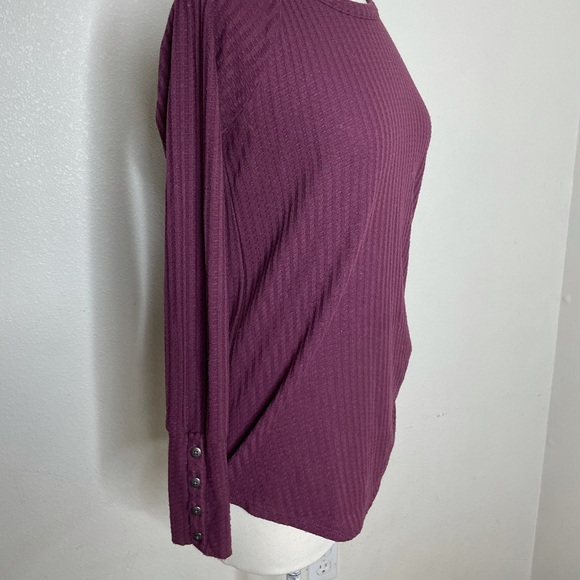 Chaser Purple Long Sleeve Thermal Top Button Cuffs Waffle Knit Shirt Size Small - Picture 4 of 6